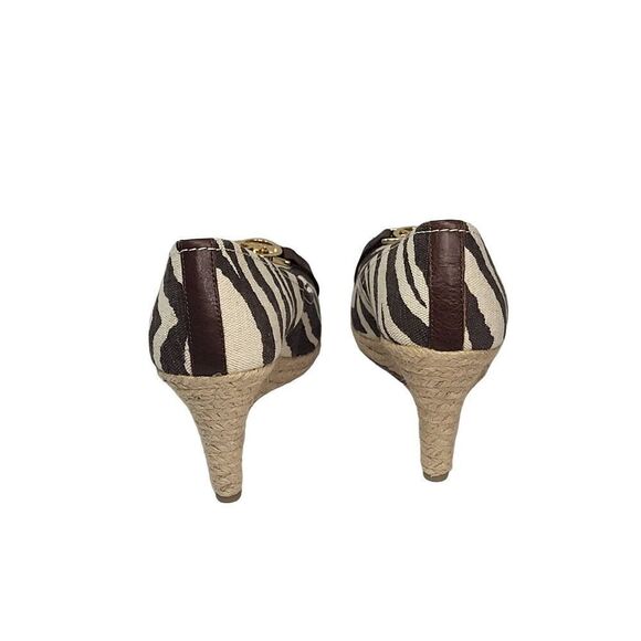 Michael Kors Brown Tan Tiger Print Espadrille Peep Toe Wedges Size 9M New In Box - Picture 5 of 12